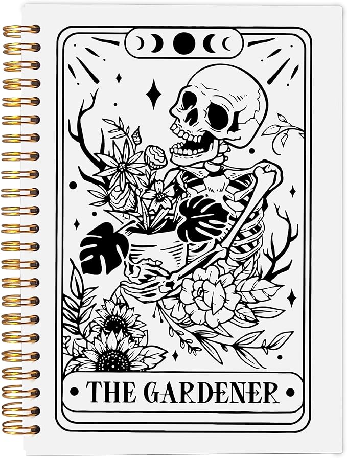 The Gardener Tarot Journal Notebook - Gothic Goth Skeleton Skull Notebook, Gardener Gifts for Women, Witchy Journal, Witchy Gifts for Women, Moon Phase Journal, Spiral Notebook 5.5x8.3