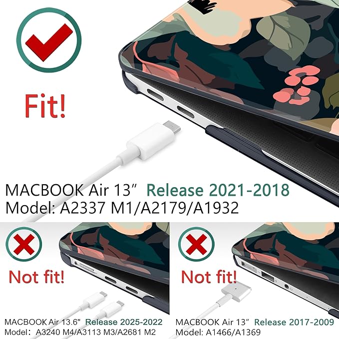 DONGKE Compatible with MacBook Air 13 inch Case 2021 2020 2019 2018 Release A2337 M1 A2179 A1932 with Retina Display & Touch ID, Plastic Hard Shell & Keyboard Cover - Painted Florals