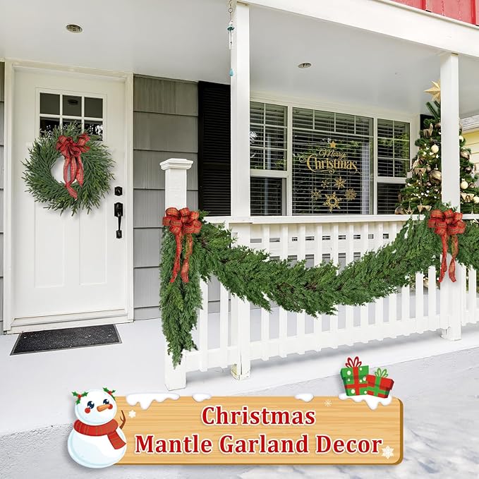 16FT Real Touch Christmas Garland Indoor with Pine Cone Thick and Lush Soft Bendable Mantle Garland Christmas Lifelike Cedar Garland Christmas Garland for Mantle Indoor Christmas Decorations