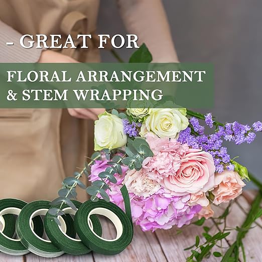 8 Rolls Floral Tape, 1/2" Wide Flower Tape, Dark Green Floral Tape for Fresh Flowers, Adhesive Florist Tape for Floral Crafts, Bouquet Floral Arranging Stem Wrapping, Wedding Bouquet, 30Yard