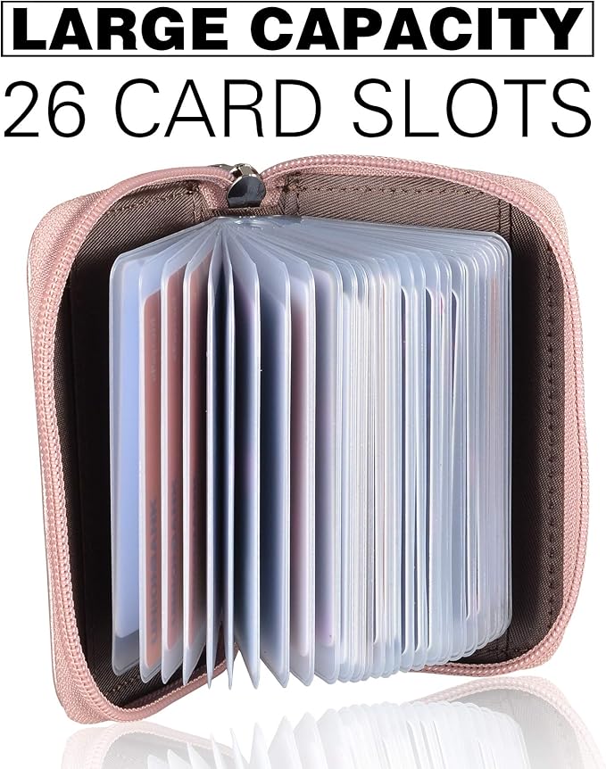 Easyoulife Genuine Leather Credit Card Holder Zipper Wallet With 26 Card Slots