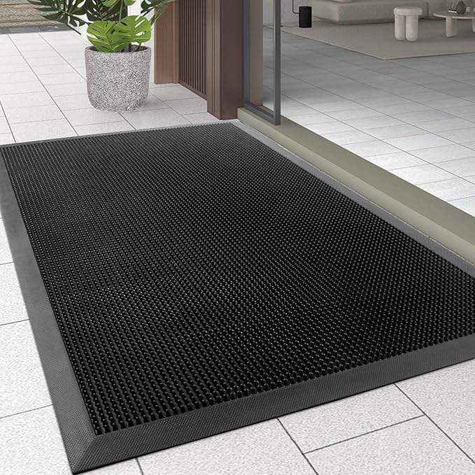 Kuyal Front Door Mat, 3'x4' Outdoor Entrance Mat, Winter Non-Slip Waterproof Outside Entrance Mats, Heavy Duty Durable Welcome, Non Slip Rubber Outdoor Mats for Entryway, Black