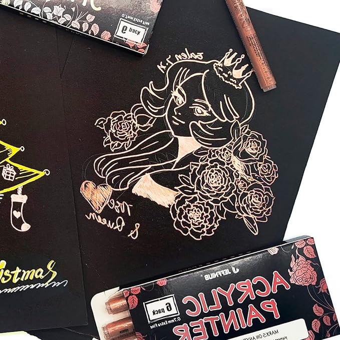 Acrylic Paint Pens Gold,Silver,Rose Gold,Paint Markers for Rocks Painting, Wood, Fabric, Glass,Ceramic,Canvas. Scrapbooking,Card Making,DIY Craft Supplies Metallic Acrylic Marker Set (Rose gold)