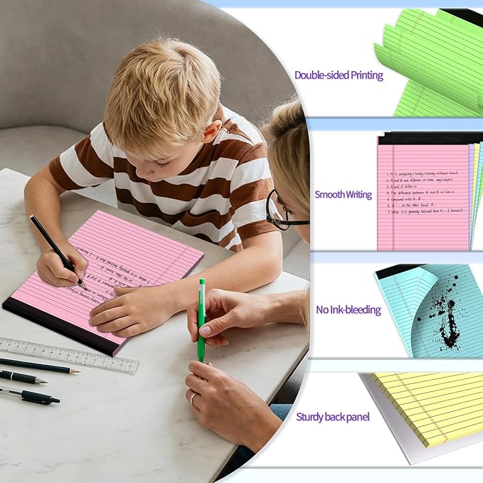 5 pcs Legal Pads 8.5 x 11 Note Pads, Colored Legal Notepads 8.5 x 11, Notebook Wide Ruled Paper, Micro Perforated Writing Pad, Pad of Paper for Office Home School, 30 Sheets/Pack