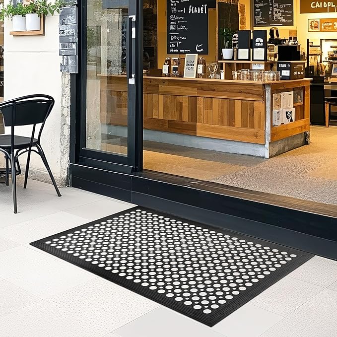 Out Door Rubber Floor Mats Anti Fatigue Restaurant Kitchen Rubber Drainage Mat Durable No Slip Bar Floor Mats Used for Indoor Outdoor Wet Area 24" x 36" Black