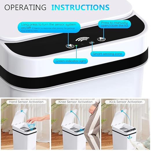 3Pack Bathroom Small Trash Can with Lid, 2.6 Gallon Touchless Automatic Garbage Can Slim Waterproof Motion Sensor Smart Trash Bin for Bedroom, Office, Living Room-White