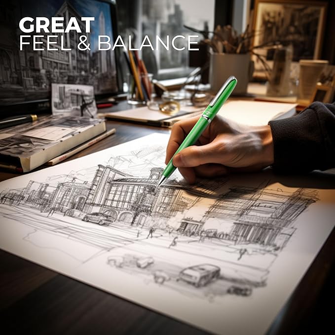 ZenZoi Green Mechanical Pencil w/Schmidt 0.7 mm Twist Lead System. Elegant Full Metal Pencil for Sketching, Drawing, Drafting, Writing & Note Taking. Luxury Gift Box for Men or Women