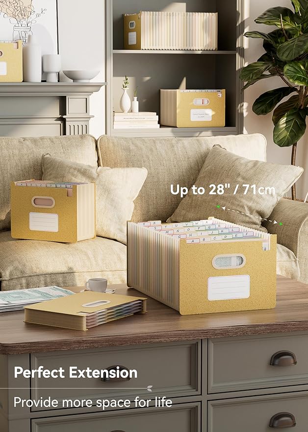 Accordion File Organizer, 26 Pockets Wheat Straw Expanding File Folders, Upright&Open Top, A-Z Bill Receipt Organizer, 100% BPA Free, Return to Nature, Healthy Living, Letter/A4 Size-Wheat Yellow