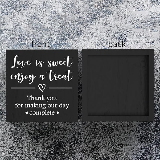 Love is Sweet Enjoy a Treat Wooden Box Sign Decorative Wedding Party Dessert Table Wood Box Sign Home Decor Rustic Square Desk Decor Sign for Shelf 5 x 5 Inches-502