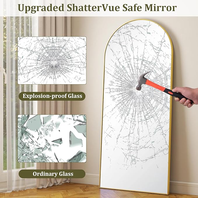 HARRITPURE 65"x24" Arched Full Length Mirror Free Standing & Wall-Mounted Full-Length Mirror with Stand Modern Gold Mirror for Living Room Bedroom Cloakroom Aluminum Frame