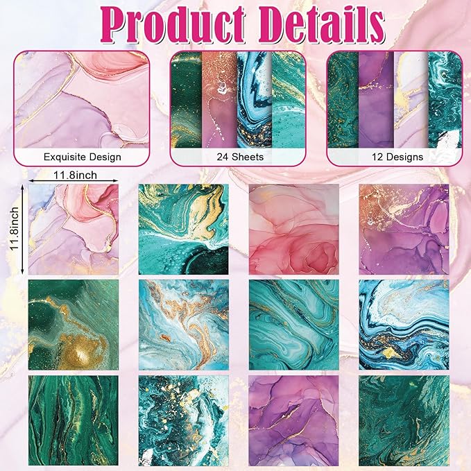 48 Sheets Scrapbook Paper 11x11, Marbling Pattern Decorative Scrapbook Paper for Journals DIY Cards and Photo Albums, Aesthetic Craft Supplies for Kids and Adults