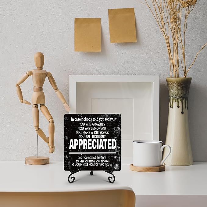 Funny Office Desk Decor, Appreciated Wooden Sign with Stand, Birthday Christmas Thank You Gifts for Women Men Leader Boss Mentor Coworkers, Cute Cool Desk Accessories for Home Office-B15