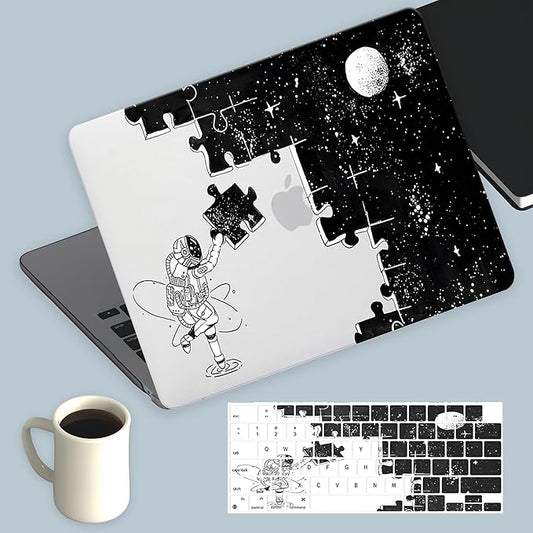 KEROM Compatible for MacBook Air 13 inch Case 2021 2020 2019 2018 M1 A2337 A2179 A1932, MacBook Air M1 Case, Cute Aesthetic Protective Plastic Hard Shell & Keyboard Cover, Space Puzzle