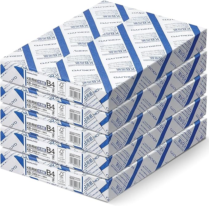 Kokuyo B4 (9.8 × 13.9 inches) KB Paper, 5 Ream (2500 Sheets), 64gsm, 80 Bright - Perfect for Legal documents, Technical Manuals and Research Papers- FSC Certified, Japan Import (KB-L31TN)