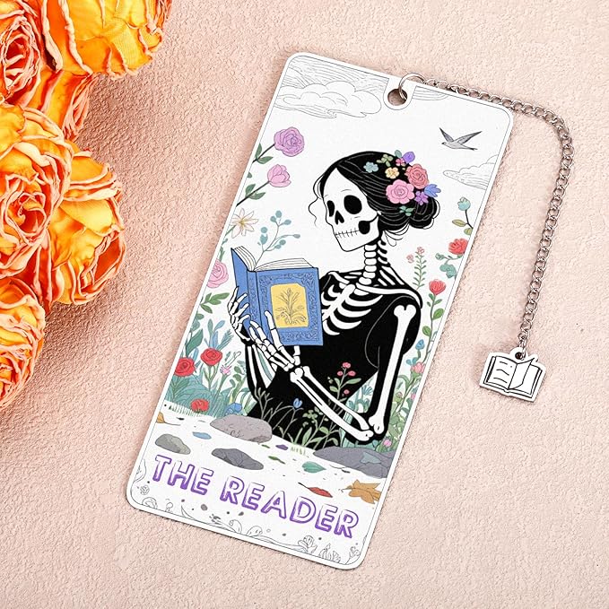 Spooky Bookmarks, Gothic Bookmarks, Tarot Skeleton Bookmark, Halloween Gifts for Women, Horror Bookmark, Halloween Boo Basket Stuffers for Women, Book Lover Gifts, Skull Birthday Gift for Teens Girls