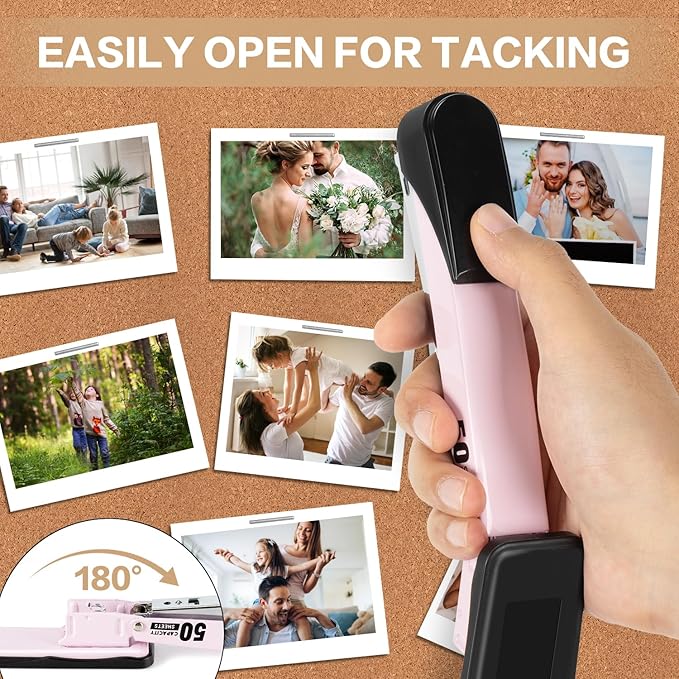 Deli Stapler Heavy Duty, Full Strip Staplers for Desk with 2000 Staples and Staple Remover, 50 Sheet Capacity, No Jam, Non-Slip Office Stapler with Staples for Office, Classroom, Pink