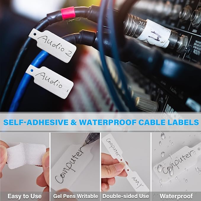 70 PCS Reusable Cable Ties with Hook and Loop, Multi-purpose Adjustable Cable Management Wire Ties & 10 PCS Cable Labels, Cord Organizer for Home, Office and Data Centers (4/6/8 Inch, Black)