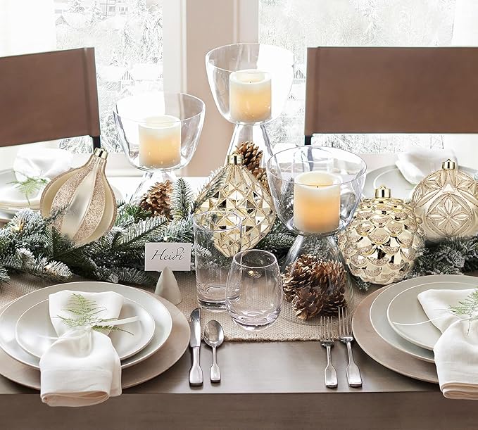 Hollyone 4.7 Inch Large Champagne Gold Christmas Ornaments 4Pcs Shatterproof Christmas Hanging Tree Balls for Xmas Tree Decor with Hook for Wedding Holiday Party Wreath Home Decor (Champagne, 120mm)