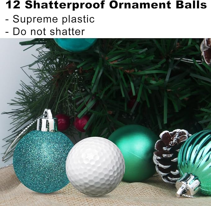Teal 1.6" Small Christmas Balls Christmas Tree Decoration Ornaments Shatterproof Hanging Balls for Birthday Halloween Holiday Wedding Decorations Set of 12pcs