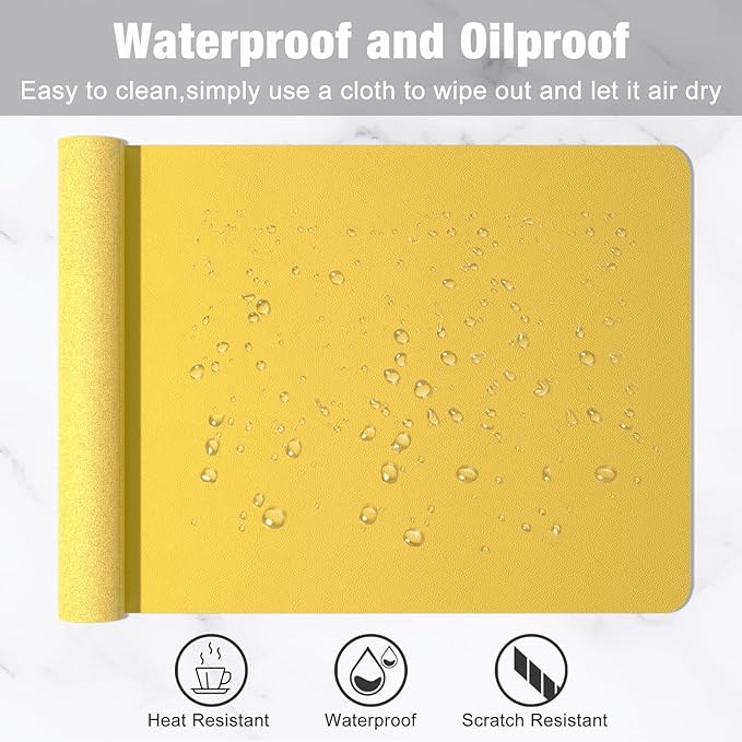 Hsurbtra Desk Pad, 30" x 14" PU Leather Desk Mat, XL Extended Mouse Pad, Waterproof Desktop Blotter Protector, Non-Slip Ultra Thin Large Laptop Keyboard Writing Mat for Office Home, Yellow