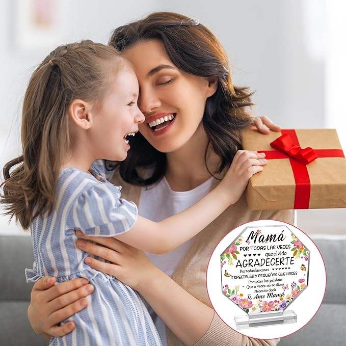 Yopyame Mother’s Day Acrylic Gift - Spanish Mom Birthday Plaque Sign Regalos para Mamá Acrylic Gift for Home Table Desk Shelf Decor Keepsake Gifts for Mom in Spanish Mother’s Gifts from Daughter Son
