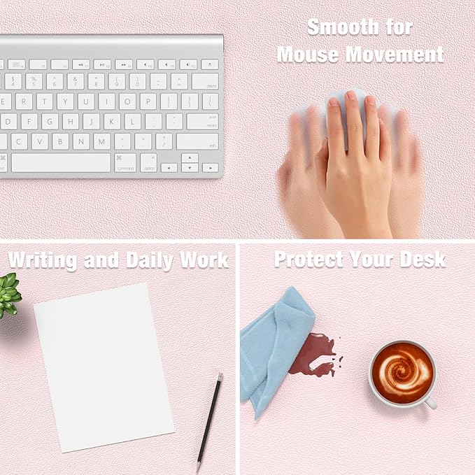 Hsurbtra Desk Pad, 48" x 17" PU Leather Desk Mat, XXXL Extended Mouse Pad, Waterproof Desktop Blotter Protector, Non-Slip Ultra Thin Large Laptop Keyboard Writing Mat for Office Home, Pink