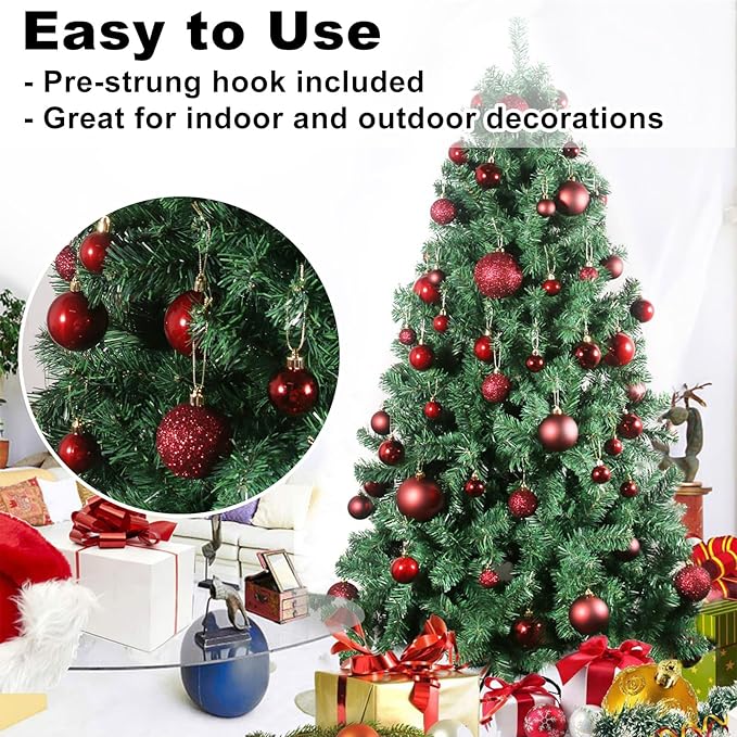 Maroon 2.5" Christmas Balls Christmas Tree Decoration Ornaments Shatterproof Hanging Balls for Birthday Halloween Holiday Wedding Decorations Set of 18pcs