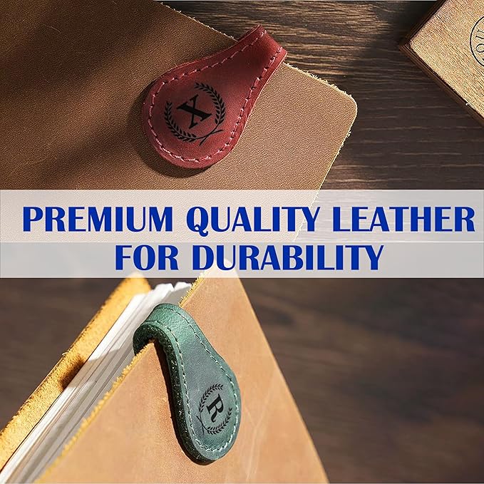 Personalized Magnetic Leather Bookmark - Genuine Custom With Initials, Handmade Clips for Book Lovers, Readers, Kids, and Women - Premium Magnet Charm