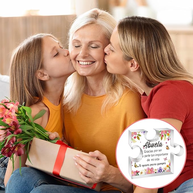 Yopyame Spanish Grandma Birthday Gifts - Regalos para Abuela Acrylic Puzzle Plaque Keepsake Paperweights Gifts for Grandma in Spanish Christmas Mothers Day Gift for Grandma from Granddaughter Grandson