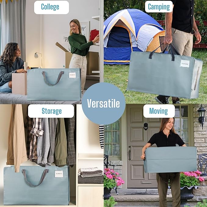 VENO 10 Pack Moving and Storage Bags, Heavy Duty, Alternative to Moving Boxes, Large Packing Totes Supplies for College Dorm Room with Zipper for Clothes, Wide Open Design (Light Blue Matte, 10 Pack)