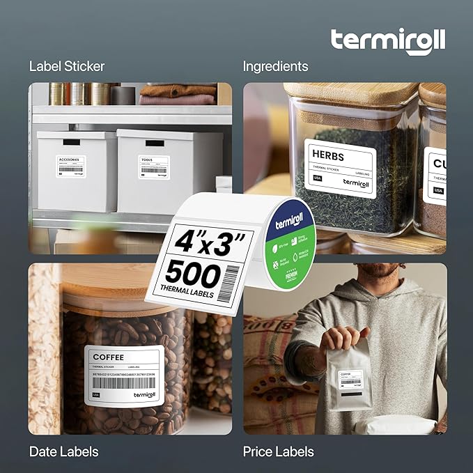 4x3 Thermal Labels for Shipping, Mailing & Multipurpose Label Stickers – 500 Labels/Roll Perforated – Compatible with Rollo,Zebra,iDPRT,Munbyn – Strong Adhesive,BPA-Free,Commercial Grade by Termiroll