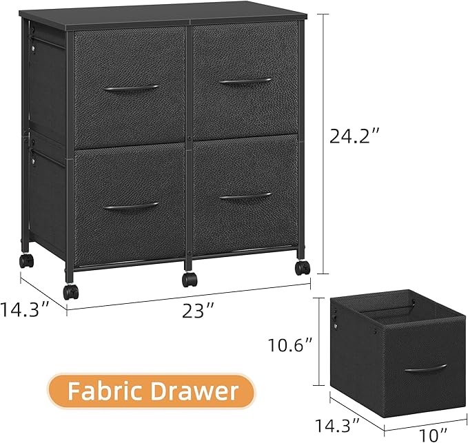 Lateral File Cabinet 4 Fabric Drawer, Mobile Filing Cabinet for Large Printer, Home Office Functional Small Office Storage Cabinet & Printer Stand, Fits Letter Size, Black