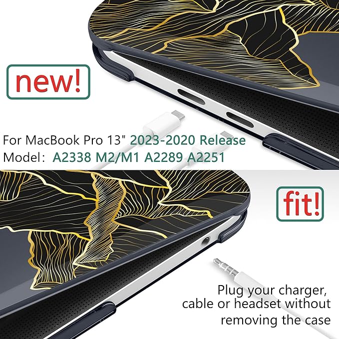 TWOLSKOO Compatible with MacBook Pro 13 inch Case 2023-2016 A2338 M2/M1 A2251 A2289 A2159 A1989 A1706, Plastic Hard Shell Cover & Keyboard Skin & Screen Protector - Golden Mountain