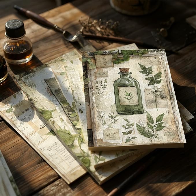 160 Sheets Vintage Flower Scrapbook Paper Green Collage Flowers No Repeating Patterns Perfect for Junk Journal DIY Cards Craft Albums Scrapbooking Supplies (Green, 3.9 x 5.5 inches)