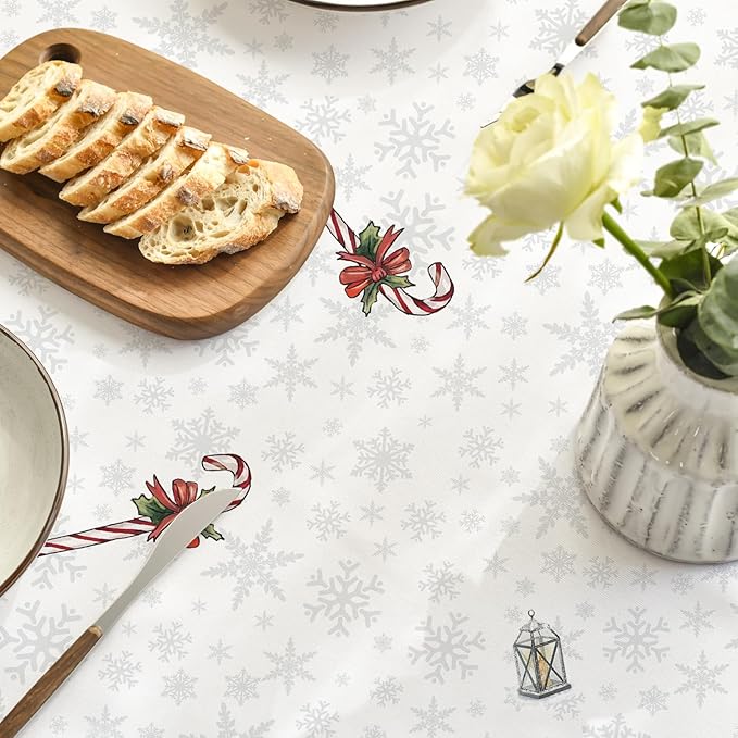 Horaldaily Christmas Tablecloth 60×60 Inch Round, Winter Snowman House Christmas Trees Whirte Washable Table Cover for Party Picnic Dinner Decor