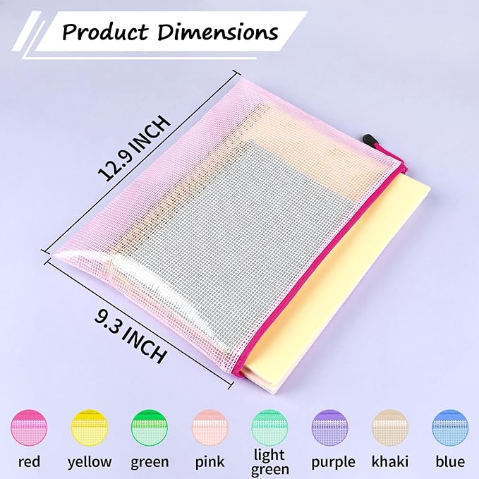 Smarpau 32PCS Mesh Zipper Pouch Bags, A4 Size 13.3" x 9.4" Zipper Pouches for Organizing, Large Waterproof Mesh Bags for Board Game Storage, Letter Size File Bags for Travel Home Office Supplie