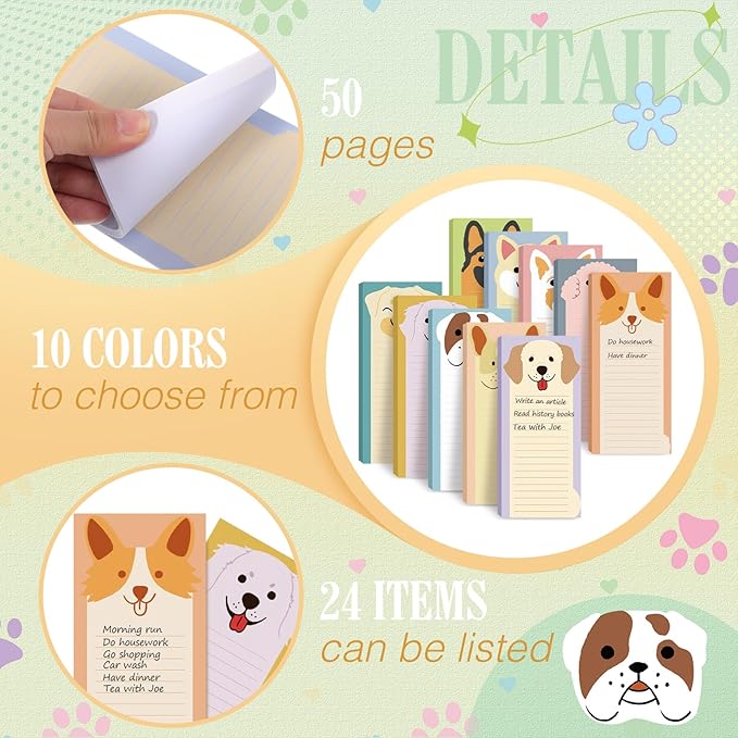 Censen 10 Pack 500 Sheets To Do List Notes Daily Checklist Notepads with 50 Sheets Each Undated Color Memo Pad Block Shopping List Pad Weekly Plan Notepad Organizer Planners(Dog Pattern,Lined)