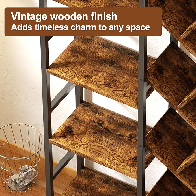 Triple 5 Tier Bookshelf, Large Bookcase Industrial Bookshelf with 19 Open Display Shelf, Wooden Wide Tall Tree Bookshelf for Living Room Home Office, Rustic Brown