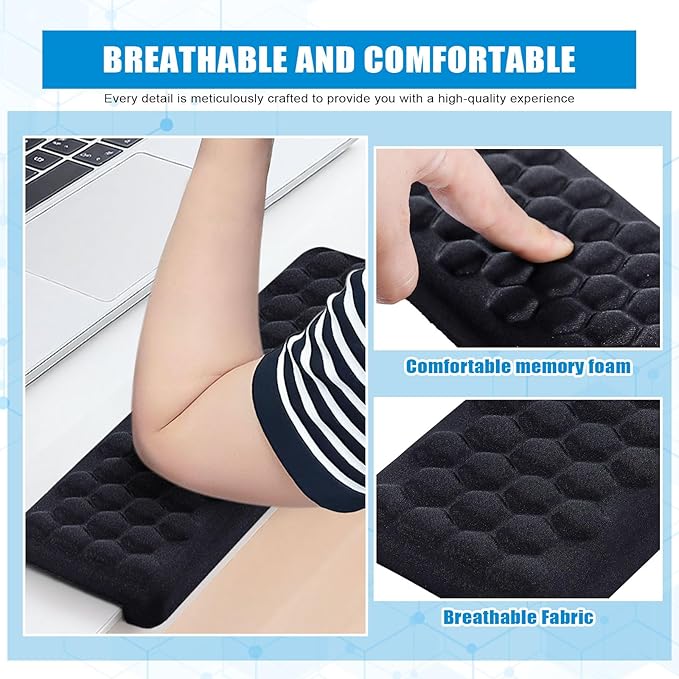 L-Shaped Desk Elbow Pads (2-Pack) - Adjustable Spacing Memory Foam Desk Edge Cushion for Forearm & Wrist Support, Ergonomic Desk Arm Rest for Office, Gaming & Home