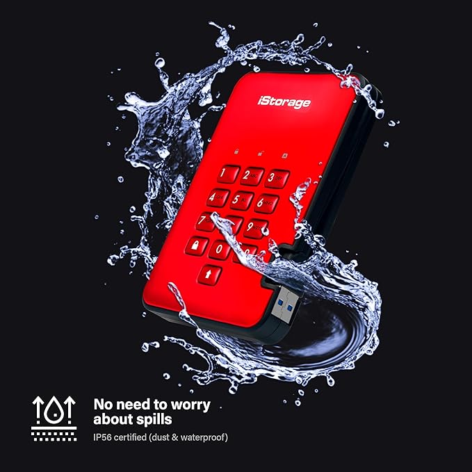 iStorage diskAshur2 HDD 4TB Red | Secure portable hard drive | Password protected | Dust & water resistant | Hardware Encryption