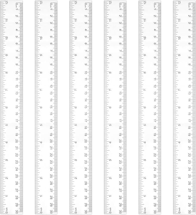 Zonon 6 Pcs 12 Inch Ruler Bulk Plastic Flexible Straight Metric Rulers with Centimeters and Inches Drafting Measuring Tool for Classroom School Students Education (Clear)