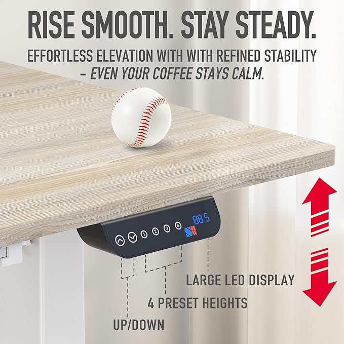 SHW 55 x 28 Inches Electric Height Adjustable Standing Desk with Drawer and Memory Preset, Maple