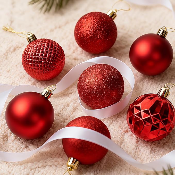 Christmas Tree Decorations Ornament Set, 60ct 2.36 Inches Red Shatterproof Christmas Ball Ornaments, Hanging Ball for Xmas Holiday Wedding Party Decor