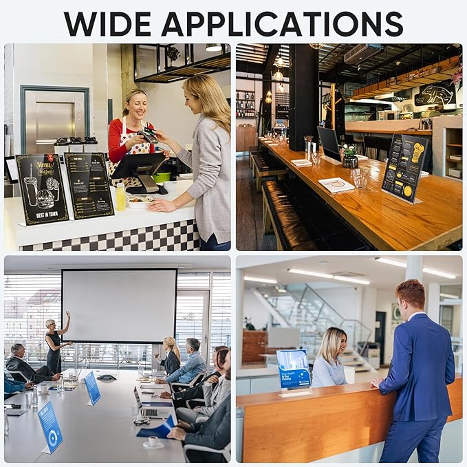 TICONN 8.5 x 11 Acrylic Sign Holder, L Shape Clear Sign Stand for Displaying, Plastic Paper Holder for Office, Store, Restaurant (Vertical 12 Pack)