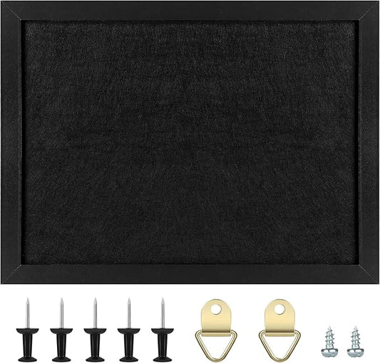 TORASO Cork Board Bulletin Board with Felt,Wood Framed Display Bulletin Board for Walls with Pins, Eye Bolts, gaskets, Screws, Pin Board for Office, School and Home(Black,1pc)