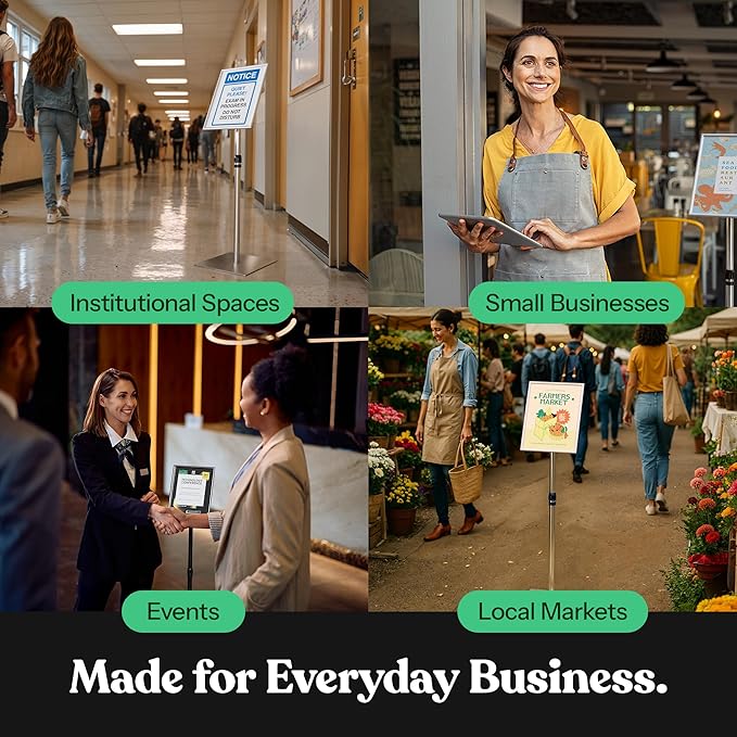 Adjustable Heavy Duty Pedestal Sign Holder Poster Stand - 8.5x11 Inch Vertical & Horizontal Sign Stand Displayed Poster Holder, Square Base Sign Stands for Display, Advertisement & Outdoor Sign Holder