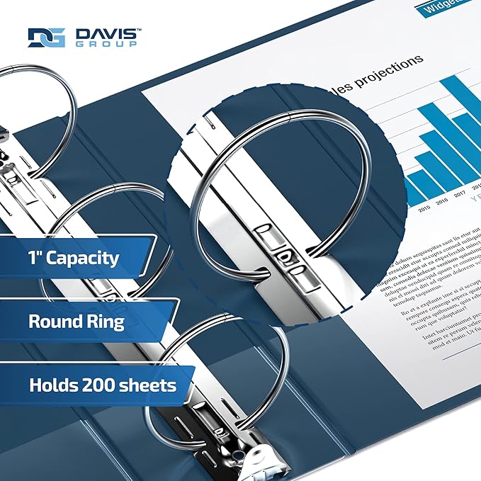 Premium Economy 6-Pack 3-Ring Binders for School or Office, Round-Ring Binders, 1 Inch, Navy Blue
