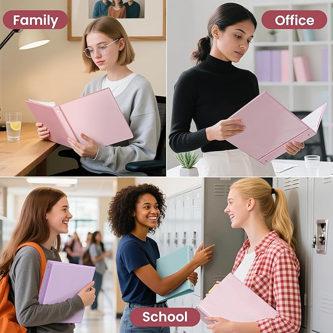 SUNEE 3 Ring Binder 1 Inch 4 Pack, Clear View 1" Binders Three Ring PVC-Free (Fit 8.5x11 Inches) for School or Office Supplies, Assorted Pastel