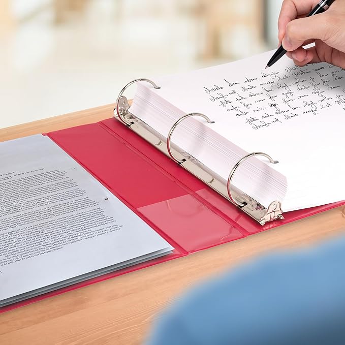 Samsill 1 Inch 3 Ring Binders, Made in USA, Economy Round Ring, Clear View Cover, 200 Sheet Capacity - for School, Home, Office - Red, 4 Pack