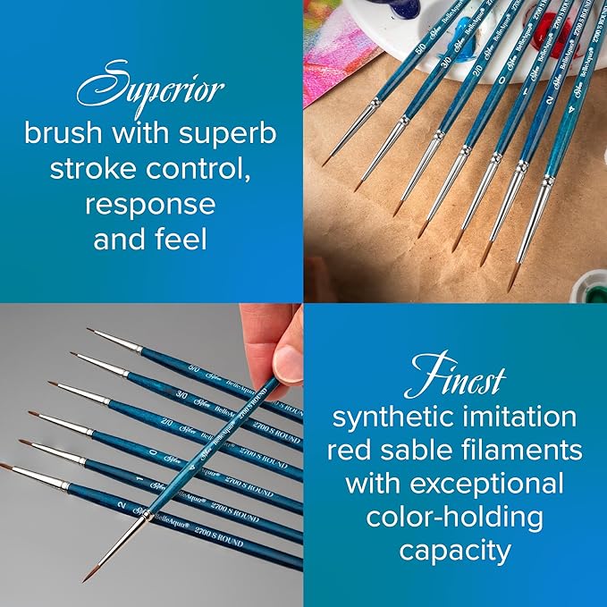 Silver Brush Limited BA-2756S BelleAqua Cats Tongue Brushes, 2pc Watercolor Brush Set, Professional Soft Synthetic Red Sable Filament Cats Tongue Paint Brush Set, Short Handle, Sizes 4 and 8